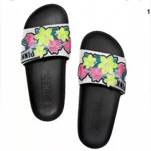 PINK VICTORIA’S  SECRET BLING NEON FLORAL SLIPPER